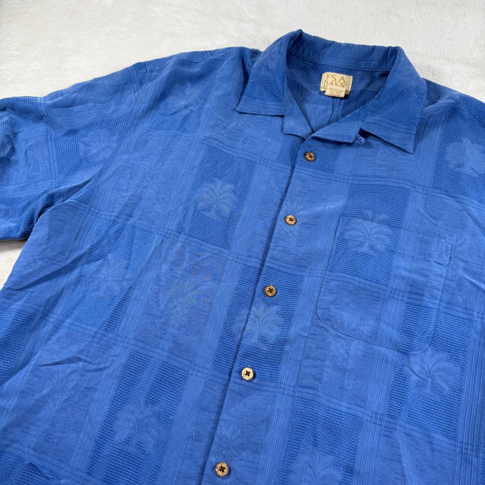 Jos. A. Bank Mens Large‎ Blue Tropical Palm Pineapple Jacquard Camp Shirt L